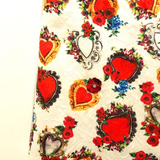 Vestido Recto sin Mangas con Estampado de Corazones y Aplique Bordado - Blanco y Rojo