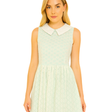 Vestido Corto con Cuerpo Texturizado y Falda de Encaje con Fustán - Celeste