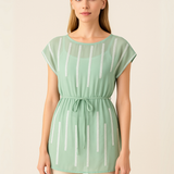 Vestido/Blusa de Gasa con Cintura Ajustable y Detalles de Lentejuelas Verticales - Verde