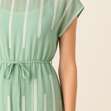 Vestido/Blusa de Gasa con Cintura Ajustable y Detalles de Lentejuelas Verticales - Verde
