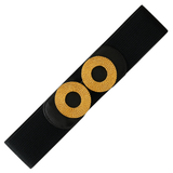 Correa Elástica con Hebilla Circular Doble en Dorado - Negro