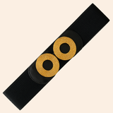 Correa Elástica con Hebilla Circular Doble en Dorado - Negro