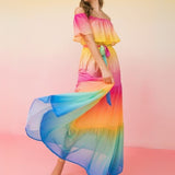 Vestido Benita - Largo Maxi Off Shoulders con Colores Degradados de Diseño Arcoíris - Multicolor