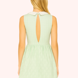 Vestido Corto con Cuerpo Texturizado y Falda de Encaje con Fustán - Celeste