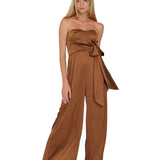 Enterizo Martha - Satinado Elegante Acaramelado sin Tirantes para Mujer - Marrón