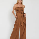 Enterizo Martha - Satinado Elegante Acaramelado sin Tirantes para Mujer - Marrón