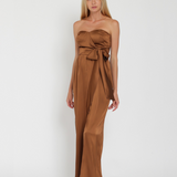 Enterizo Martha - Satinado Elegante Acaramelado sin Tirantes para Mujer - Marrón