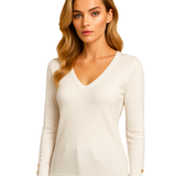 Chompa Silent Wealth llana de cuello en V - Blanco