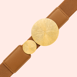 Correa Elástica con Hebilla Circular con Textura Natural - Marrón