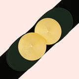 Correa Elástica con Hebilla Circular Doble en Dorado - Negro