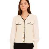 Cárdigan/Blusa con Mangas de Gasa - Blanco