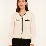 Cárdigan/Blusa con Mangas de Gasa - Blanco