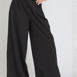 Pantalón Palazzo Linda – Corte Amplio con Pretina Elástica Blanca – Negro y Blanco