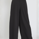 Pantalón Palazzo Linda – Corte Amplio con Pretina Elástica Blanca – Negro y Blanco