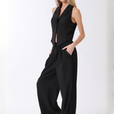 Pantalón & Top Amy – Top Estructurado y Pantalón de Corte Amplio – Negro