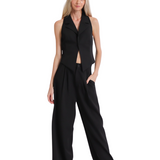 Pantalón & Top Amy – Top Estructurado y Pantalón de Corte Amplio – Negro