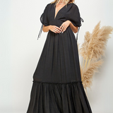 Vestido Anna - Maxi Largo de Rayón con Mangas Ajustables - Negro