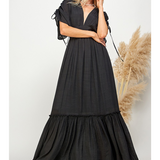 Vestido Anna - Maxi Largo de Rayón con Mangas Ajustables - Negro
