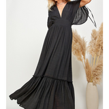 Vestido Anna - Maxi Largo de Rayón con Mangas Ajustables - Negro