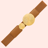 Correa Elástica con Hebilla Circular con Textura Natural - Marrón