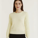 Chompa con Cuello Redondo y Mangas de Gasa Vintage - Crema