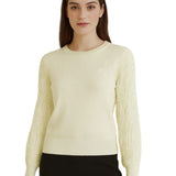 Chompa con Cuello Redondo y Mangas de Gasa Vintage - Crema