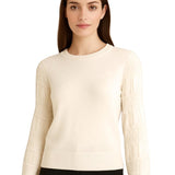 Chompa con Cuello Redondo y Mangas de Gasa Vintage - Blanco