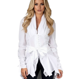 Saco/Blusa Larga Manga Fruncida y Recojido a los Lados - Blanco