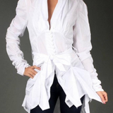 Saco/Blusa Larga Manga Fruncida y Recojido a los Lados - Blanco