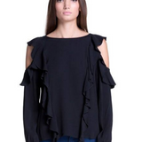 Blusa Cold Shoulder y Ruffle vertical - Negro