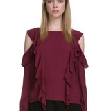 Blusa Cold Shoulder y Ruffle vertical - Guinda
