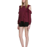 Blusa Cold Shoulder y Ruffle vertical - Guinda