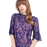 Blusa Full Encaje con Forro Interno Rosado - Azul