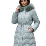 Casaca Larga Ajustable con Piel en Capucha - Verde