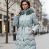 Casaca Larga Ajustable con Piel en Capucha - Verde