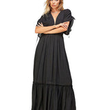 Vestido Anna - Maxi Largo de Rayón con Mangas Ajustables - Negro
