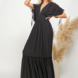 Vestido Anna - Maxi Largo de Rayón con Mangas Ajustables - Negro