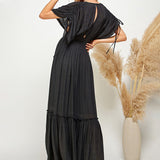 Vestido Anna - Maxi Largo de Rayón con Mangas Ajustables - Negro