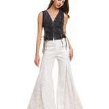 Jean Dámaris - Flare Boho-Chic con Inserción de Encaje en Blanco Atemporal para Mujer